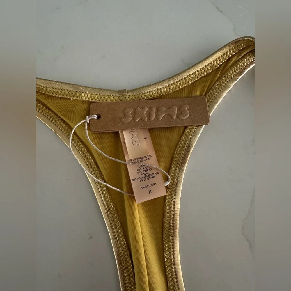 SKIMS Metallic Swim Cycle Suit in Gold Sz M MSRP $128 NWT
